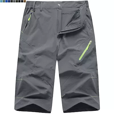 Men's 3/4 Length Hiking Pants Lightweight Quick Drying Cargo Work Outdoor Shorts • $27.99