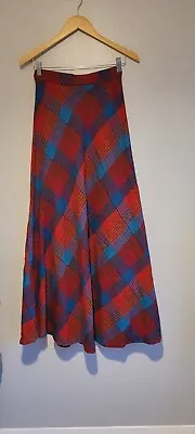 Vintage Long Blue/Red Diamond Check Skirt Size Uk 6 Miss Moneypenny Womens • £10.39