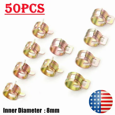 50PC 8mm 5/16  Spring Hose Clamp Fastener Kit Fuel Water Line Pipe Air Tube Clip • $8.45