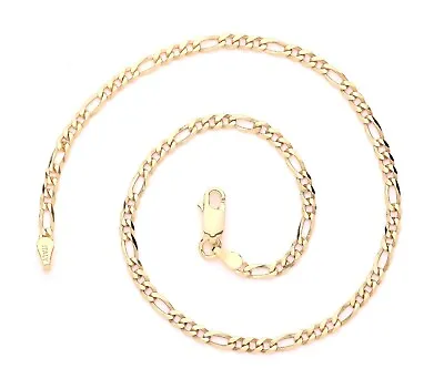 9ct Yellow Gold On Silver 10.5 Inch Figaro Curb Ankle Bracelet Anklet - 3mm • £12.95