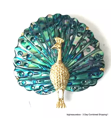 WOW Vintage Brooch Pin Peacock Paua Shell Gold Tone Jewelry Lot Y • $4.25