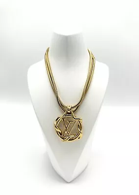 Louis Vuitton Gold LV Insignia Medallion Necklace • $499