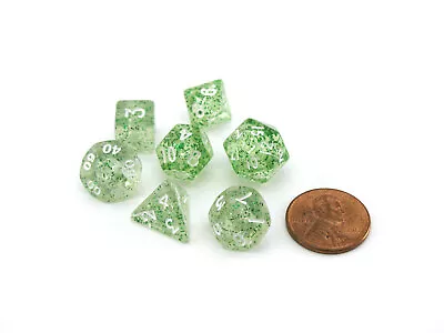 Mini 7-Die Polyhedral Dice Set - Ethereal Green With White Numbers • $3.79