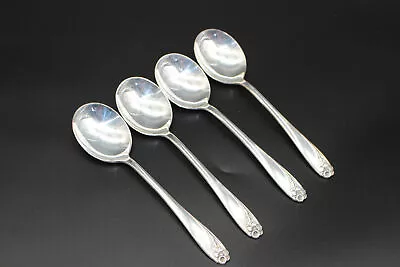 4 International Rogers Daffodil Silverplate 6-5/8  Round Cream Soup Spoons • $49.49