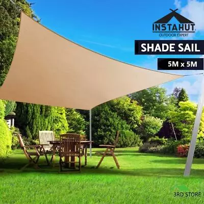 Instahut 5x5m 280gsm Shade Sail ShadeCloth Heavy Duty Sun Canopy Square • $144.48