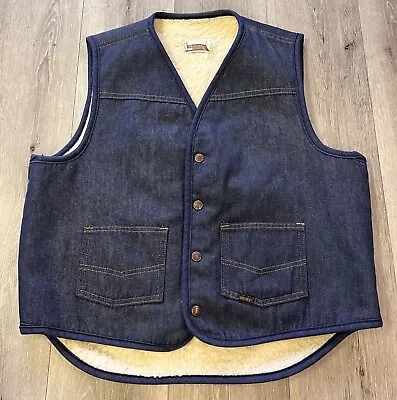 Vintage Sears Western Wear Vest Size Large Sherpa Lined Denim Roebucks 51306 • $25