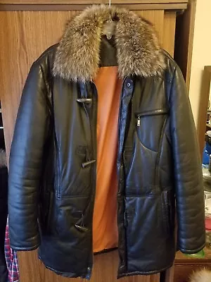 Sergio Grazzini Leather Coat Racoon Fur • $500