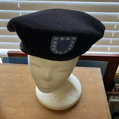 Black Beret Wool With Blue Flash & Clutch Military Uniform US Army Type Sz 7 1/8 • $6.99