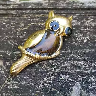 Vintage Gold Tone Owl Brooch • $12