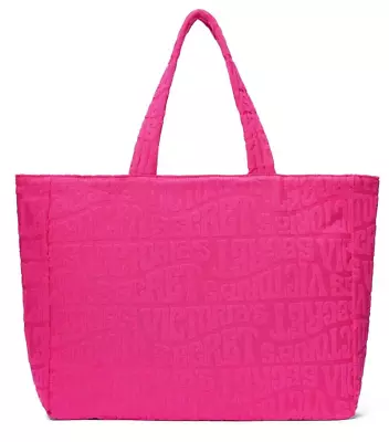 Victoria’s Secret Terry Tote Beach Bag Embossed Logo Hot Pink Fuchsia NWT • $24.99