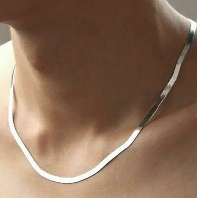 £3.36 • Buy 925 Silver Gold Women Flat Snake Bone Chain Necklace Gift Cubic Zirconia Jewelry