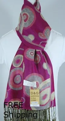 DG Women's Pashmina Scarf Shawl Wrap*Circle Fuschia Gray Silk Cashmere.Soft.012 • $9.99