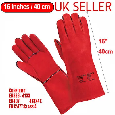 Welding Gloves Heat Resistant BBQ/Oven/MIG/TIG Welder Welder Gauntlets XL • £11.99