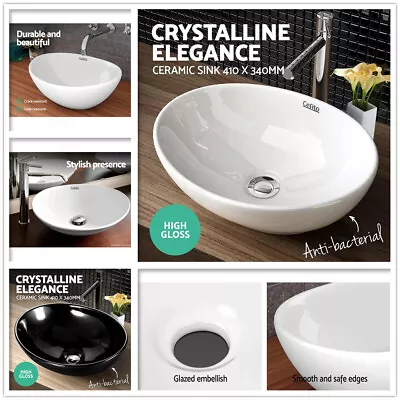 Ceramic Basin Hand Wash Bowl Bathroom Sink Gloss Counter Top Vanity Oval Cefito • $48