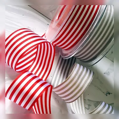 £1.19 • Buy Red & White Christmas Candy Striped Ribbon, Silky Soft Grey Pencil Stripe Deck