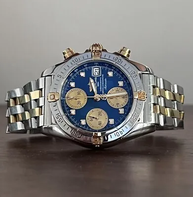 Breitling Chronograph Chrono Cockpit 18K Gold / Stainless Steel Blue Dial B13357 • $3700