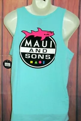 Mens Maui And Sons Shark Celadon Aqua Green Tank Top T-shirt Size M • $19.90