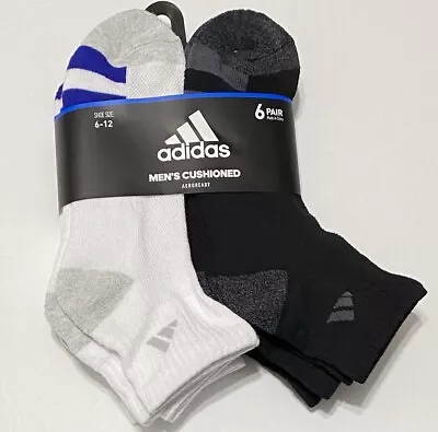 Adidas Men's Cushioned 6-Pairs Quarter Cut Socks   White/Black/Blue • $20.99