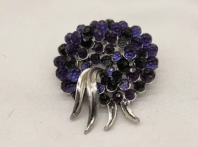 Monet Purple Glass Rhinestone Jeweled Silver Tone Brooch # 363 • $12