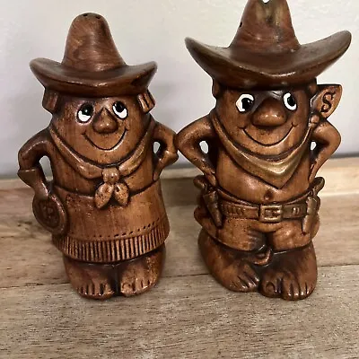 Vintage Treasure Craft Pottery Cowboy & Cowgirl Salt & Pepper Set Made In USA! • $21