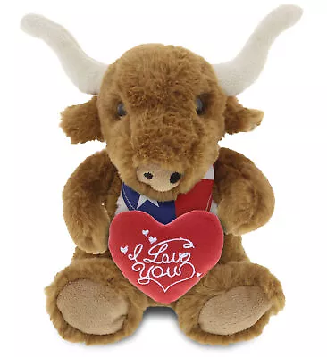 DolliBu I LOVE YOU Plush Cute Texas Longhorn With Red Heart Plush - 8 Inches • $19.97