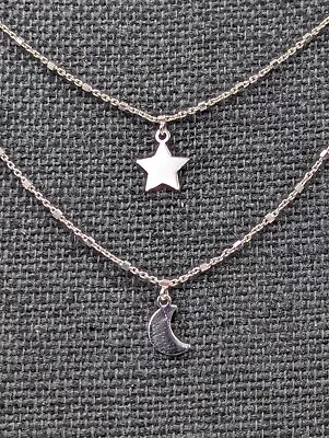 Vtg 925 Silver By N Moon & Star Double Layer Fancy Chain Adj. 15-17  Necklace  • $45.99