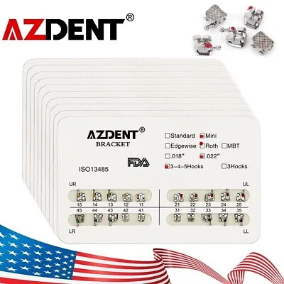 10 Packs AZDENT Dental Orthodontic Brackets Braces Metal Mini Roth.022 Hooks 345 • $22.31