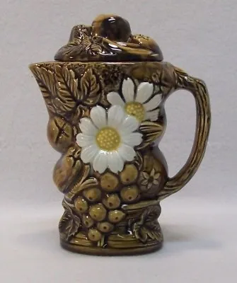 Vintage Ceramic Teapot Brown Embossed White Daisy Fruit Flowers JAPAN 8.5  Tall • $10.99