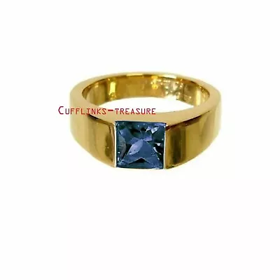 Natural Blue Topaz Gemstone With 925 Sterling Silver Gold Finish Ring For Men's • £67.63