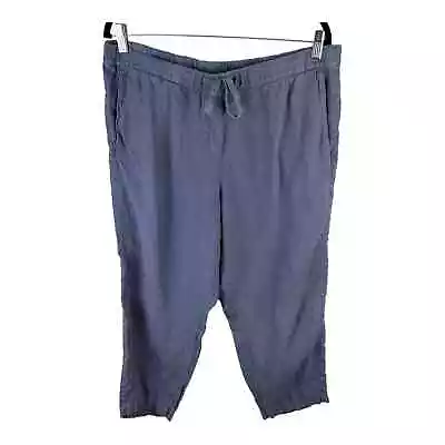 J. Jill Pure Jill 100% Linen Pull On Pant Cropped Lagenlook Blue Sz L • $22.99