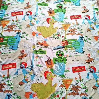 Vintage SESAME STREET MUPPETS Twin Bed Sheet Polyester/Rayon Elmo Oscar Big Bird • £24.08