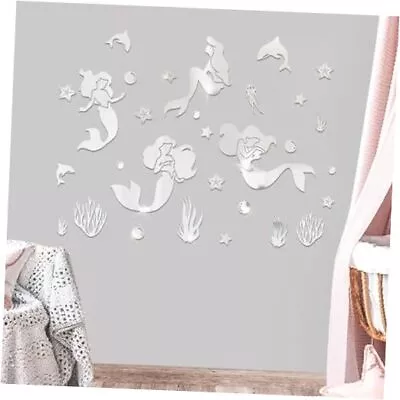 3D Acrylic Mirror Wall Stickers Mermaid Wall Decals For Girls Silver Mermaid • $21.03