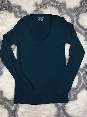 Majestic Paris For Neiman Marcus Women's Teal V Neck Long Sleeve Shirt Top Sz  3 • $44.95