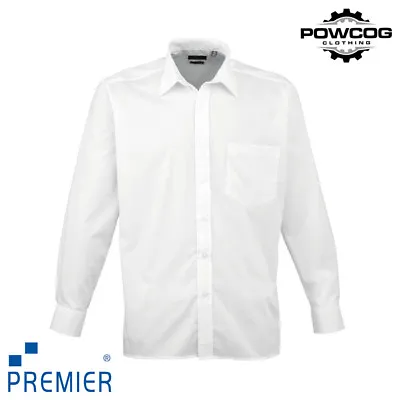 Mens Long Sleeve Shirt Plain Classic Poplin Easy Care Pocket Premier All Sizes • £16.95
