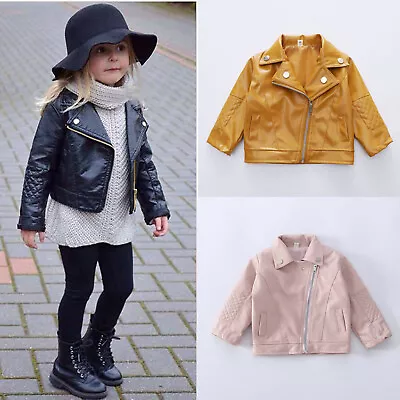 Kids Leather Jackets Jacket Cool Baby Boys Girls Motorcycle Biker Coat Outerwear • £16.88