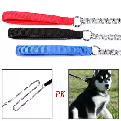 Heavy Duty Metal Chain Dog Lead With Leather Style Handle Strong Control Leash • £5.92