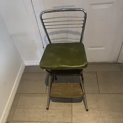 Vintage Cosco Kitchen Metal Step Stool Chair Flip Up Seat Retro MCM Green Read • $70
