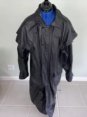 Vintage Leather Black Duster Long Leather Jacket Trench Coat Mens Large • $99.99