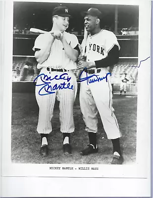 Mickey Mantle NY Yankees & Willie Mays Giant Autographed Baseball 8x10 Photo PSA • $779.99