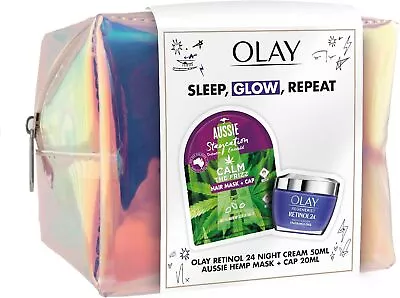 Sleep Glow Repeat. Olay + Aussie Giftset. Olay Retinol24 Night Moisturiser 50 • £20.44