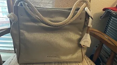 Michael Kors Isla Large Grab Bag Satchel Shoulder Tote Bag Canvas Pale Gold New • $135.64