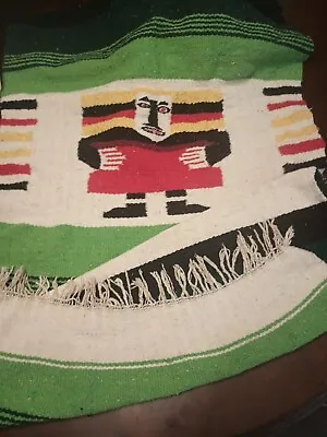$60 • Buy Mexican Zapotec Wool Throw Rug Blanket 52 ×22  Vintage Clean
