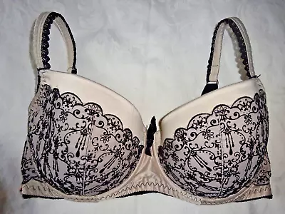 BURLESQUE Velour Baroque Black Velvet Cream Satin Sexy Balconette Bra SIZE 36E • £11.99