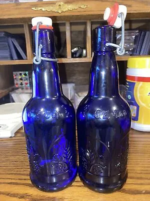 $5.99 • Buy EZ Cap Swing Top Cobalt Blue 16 Oz Brewing Bottles W Floral Design (2 Bottles)