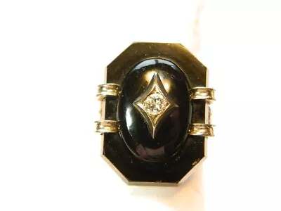 Vintage 14k 18K Gold Onyx Diamond Ring Size 7.5 10.3 Grams • $374.99