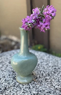 $21 • Buy Zanesville Stoneware Perfume Bottle/Vase, Green, MCM, Made In Ohio