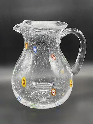 Vintage Crate And Barrel Millefiori Bubble Glass Pitcher Clear • $49.95