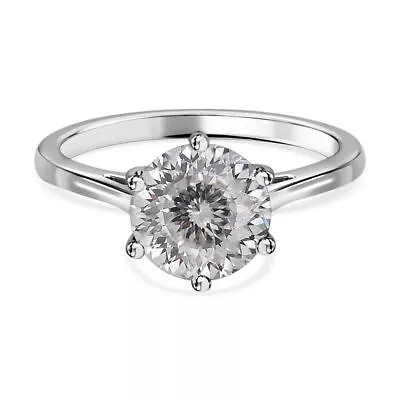 TJC 2ct Moissanite Solitaire Ring For Women In Silver • £52.99
