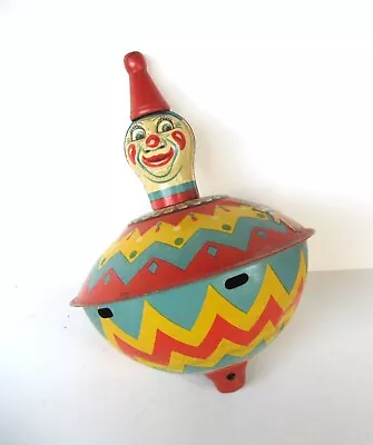 🐸 Vintage 1920's J. Chein Tin Litho Spinning Top CIRCUS CLOWN SHAPE WORKS • $174.14