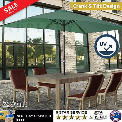 $87.05 • Buy Rectangular Garden Parasol 2x3m Tilt Crank Outdoor Umbrella Portable Patio Shade
